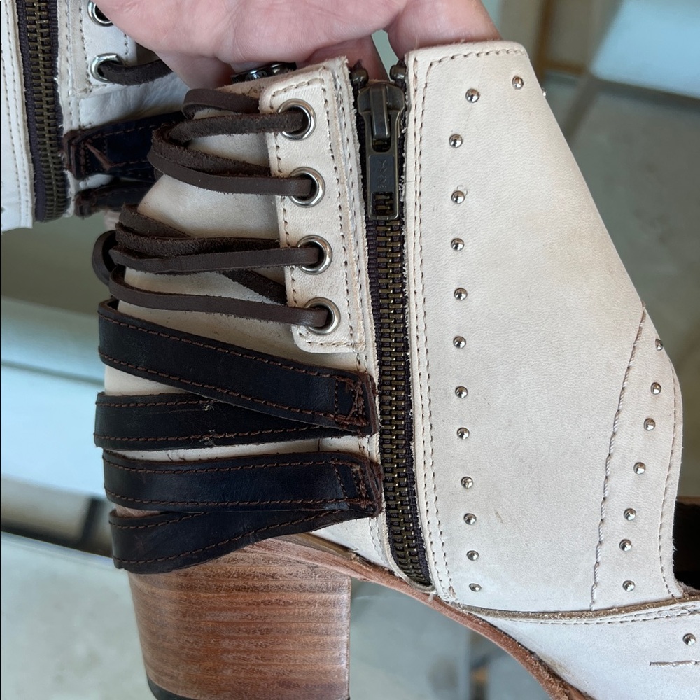 freebird White Cutout Lace-Up Ankle Booties with Brown Accents - Picture 12 of 14